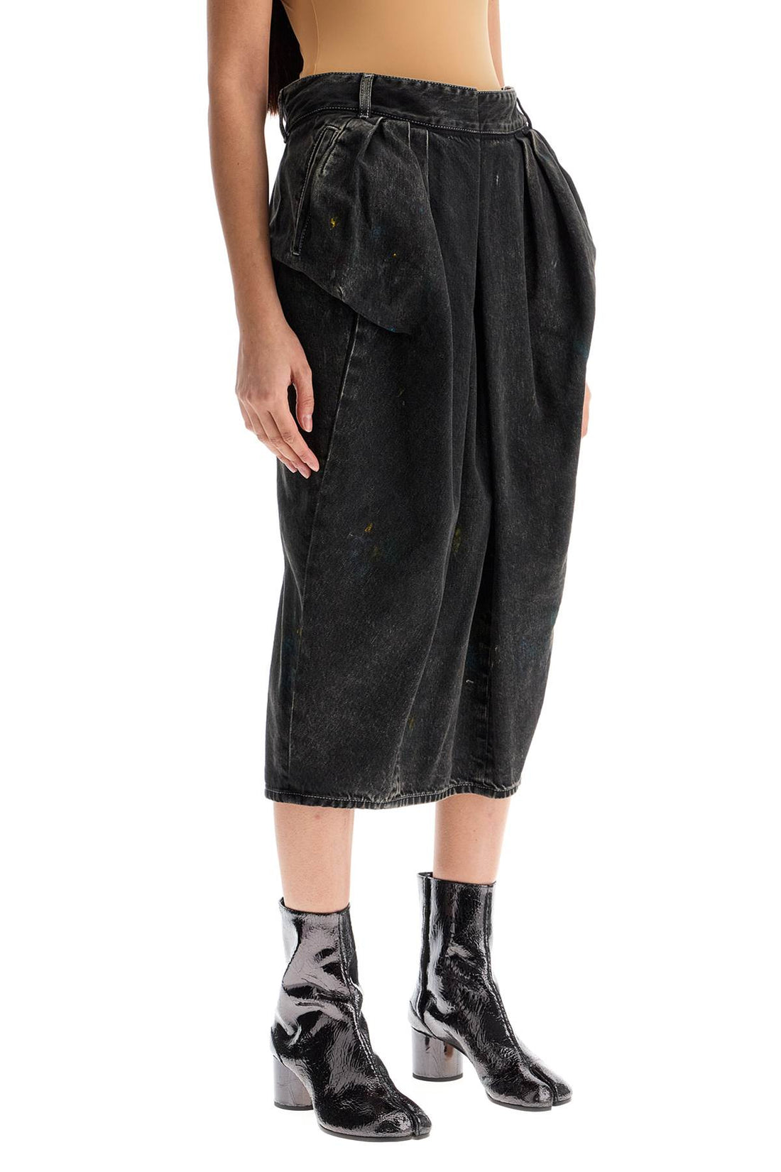 black cotton vintage effect high-waisted skirt