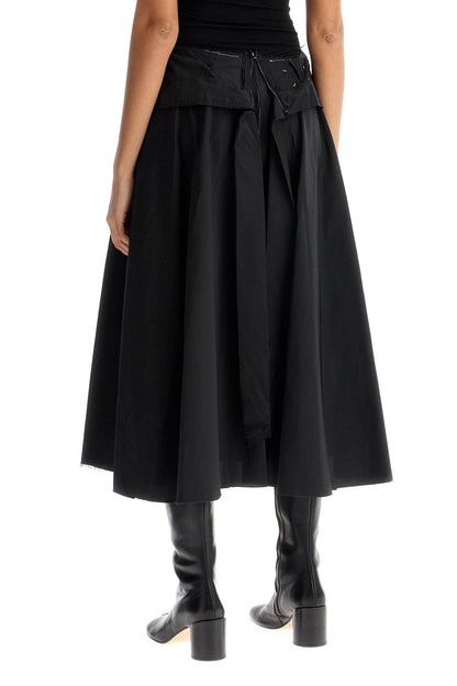 black pleated midi skirt in polyamide