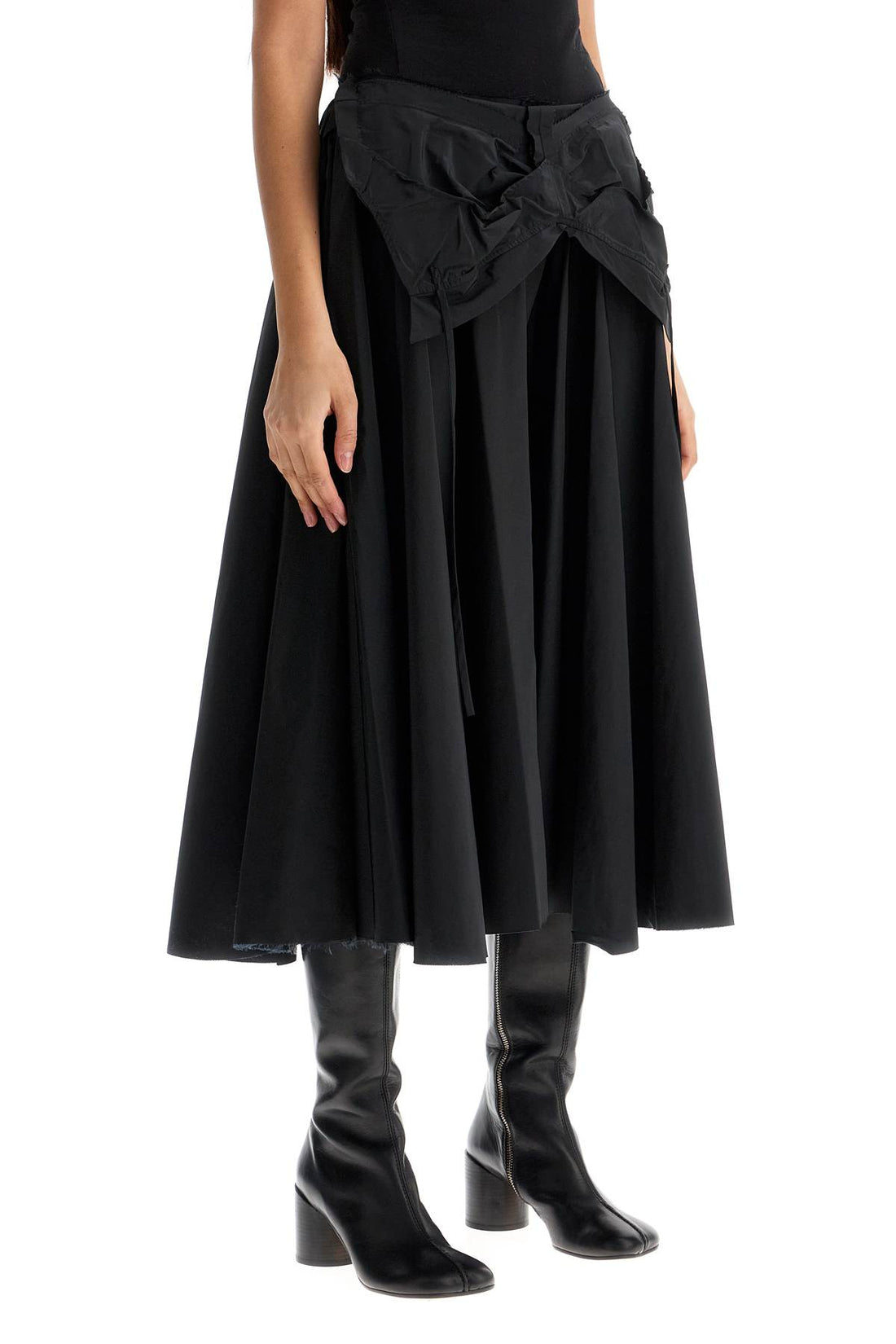 black pleated midi skirt in polyamide