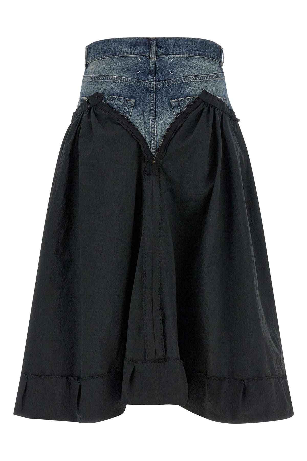 midi skirt in wrinkled satin-effect fabric