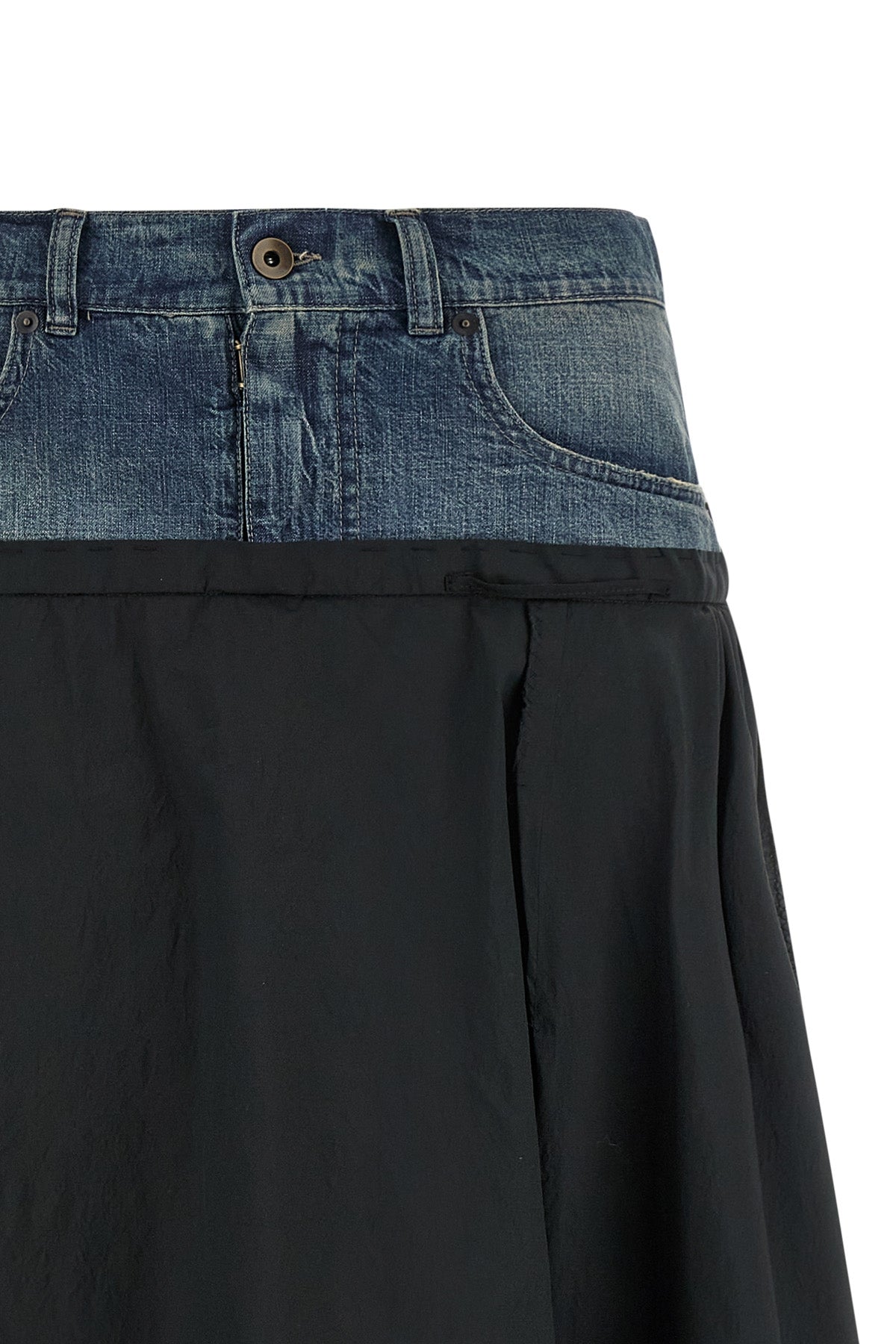 midi skirt in wrinkled satin-effect fabric