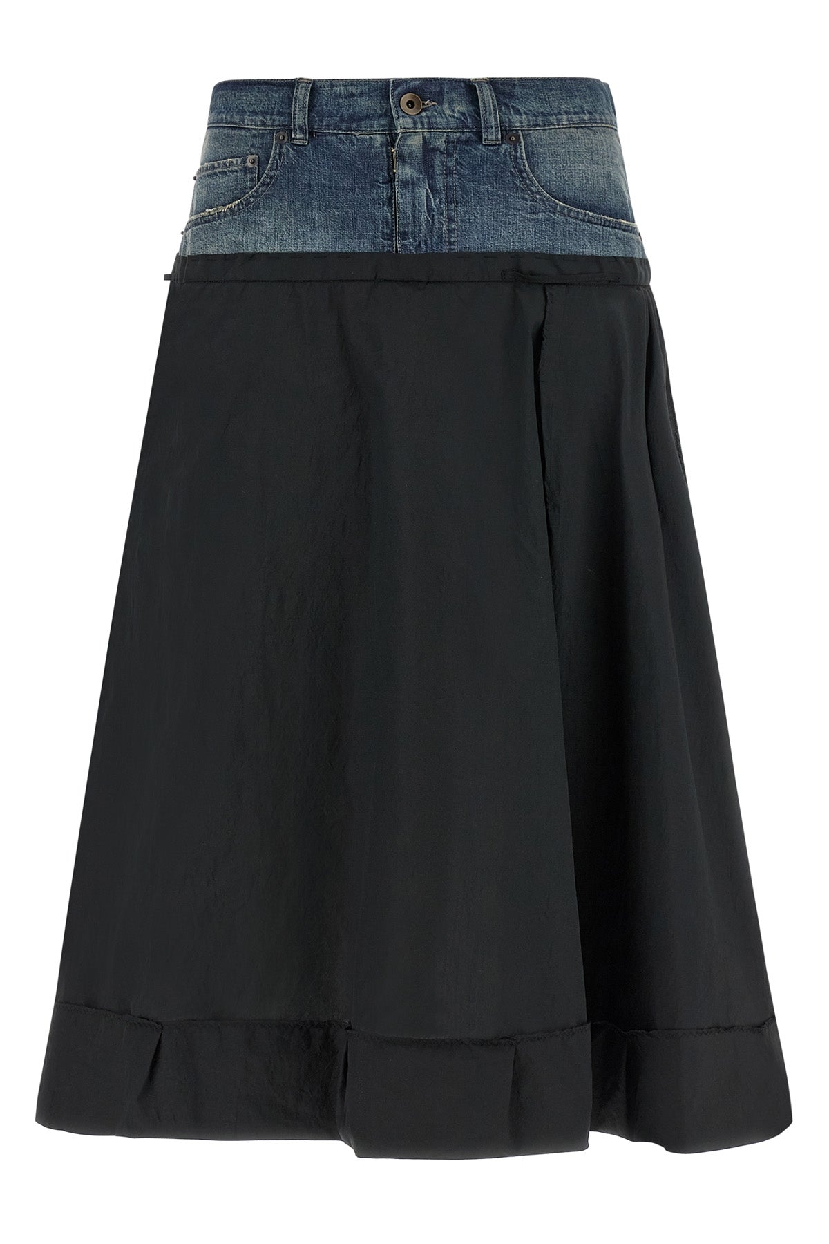 midi skirt in wrinkled satin-effect fabric