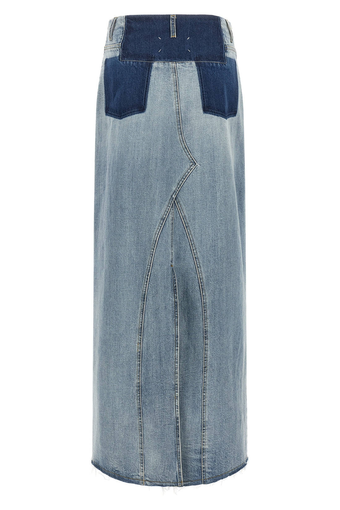 MAISON MARGIELA 38 maison margiela long skirt redefines denim codes through a two-tone deconstructe
