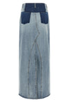 maison margiela long skirt redefines denim codes through a two-tone deconstructe