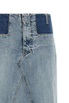 maison margiela long skirt redefines denim codes through a two-tone deconstructe