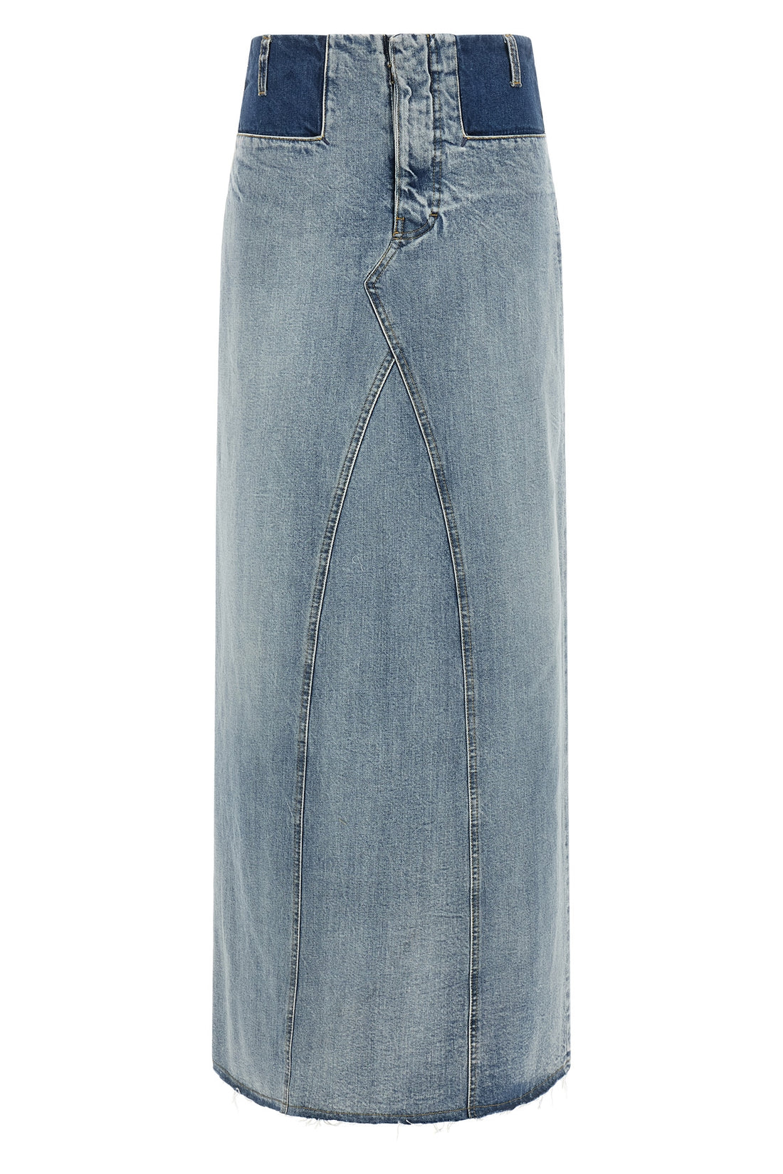 MAISON MARGIELA 38 maison margiela long skirt redefines denim codes through a two-tone deconstructe