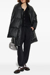 long down jacket in quilted leather-effect coated viscose