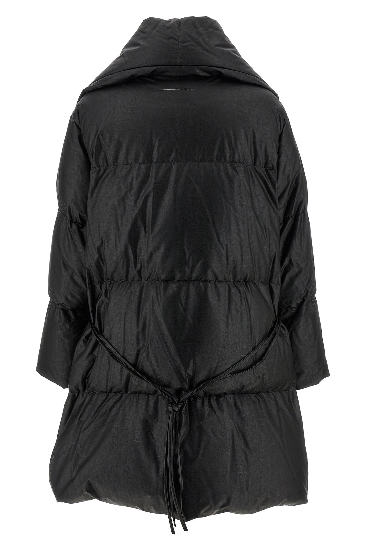 long down jacket in quilted leather-effect coated viscose