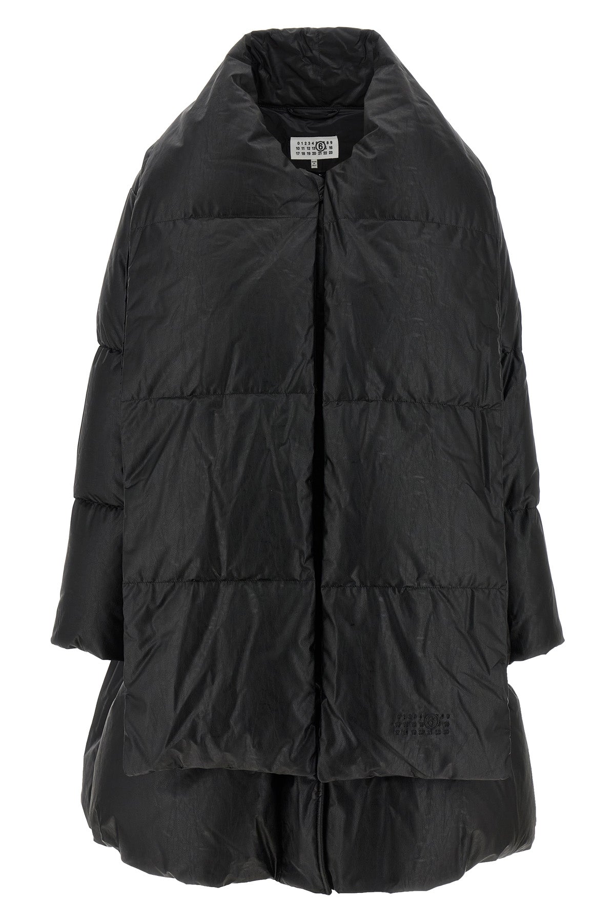 long down jacket in quilted leather-effect coated viscose
