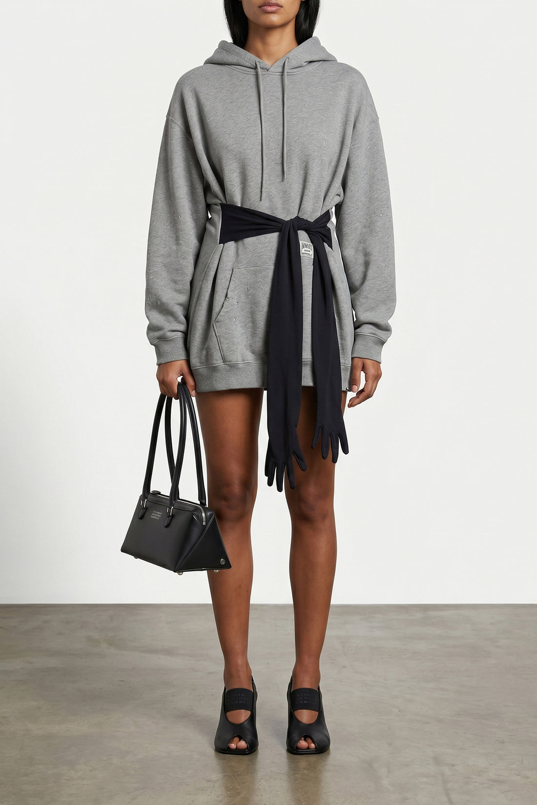 MM6 S used-effect mélange cotton jersey hoodie mini dress
