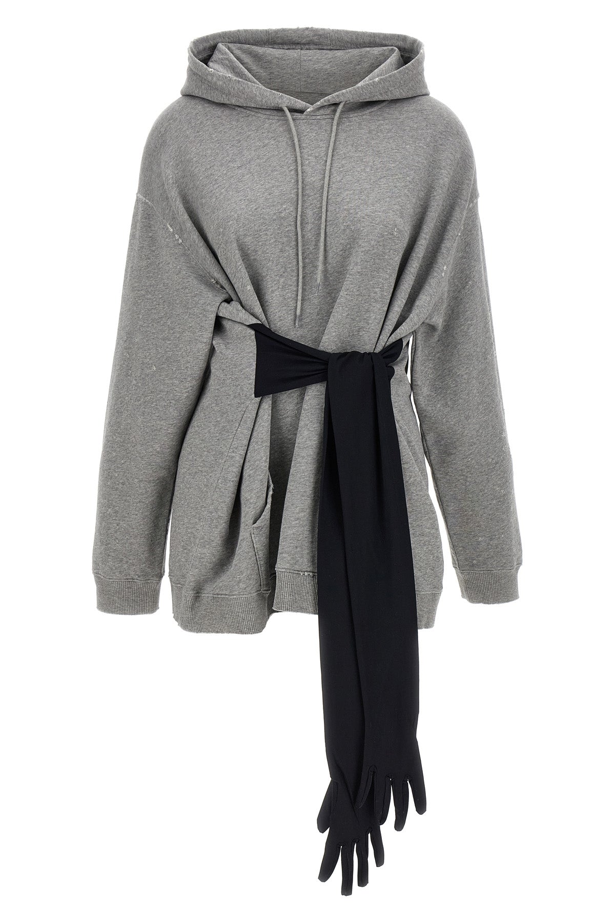 used-effect mélange cotton jersey hoodie mini dress