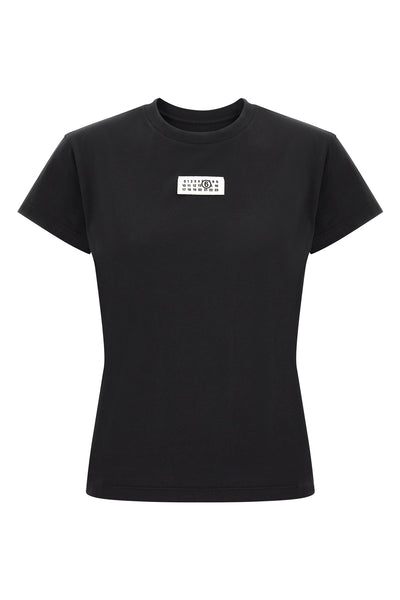 maison margiela mm6 t-shirt in pure black cotton defines an essential and recogn
