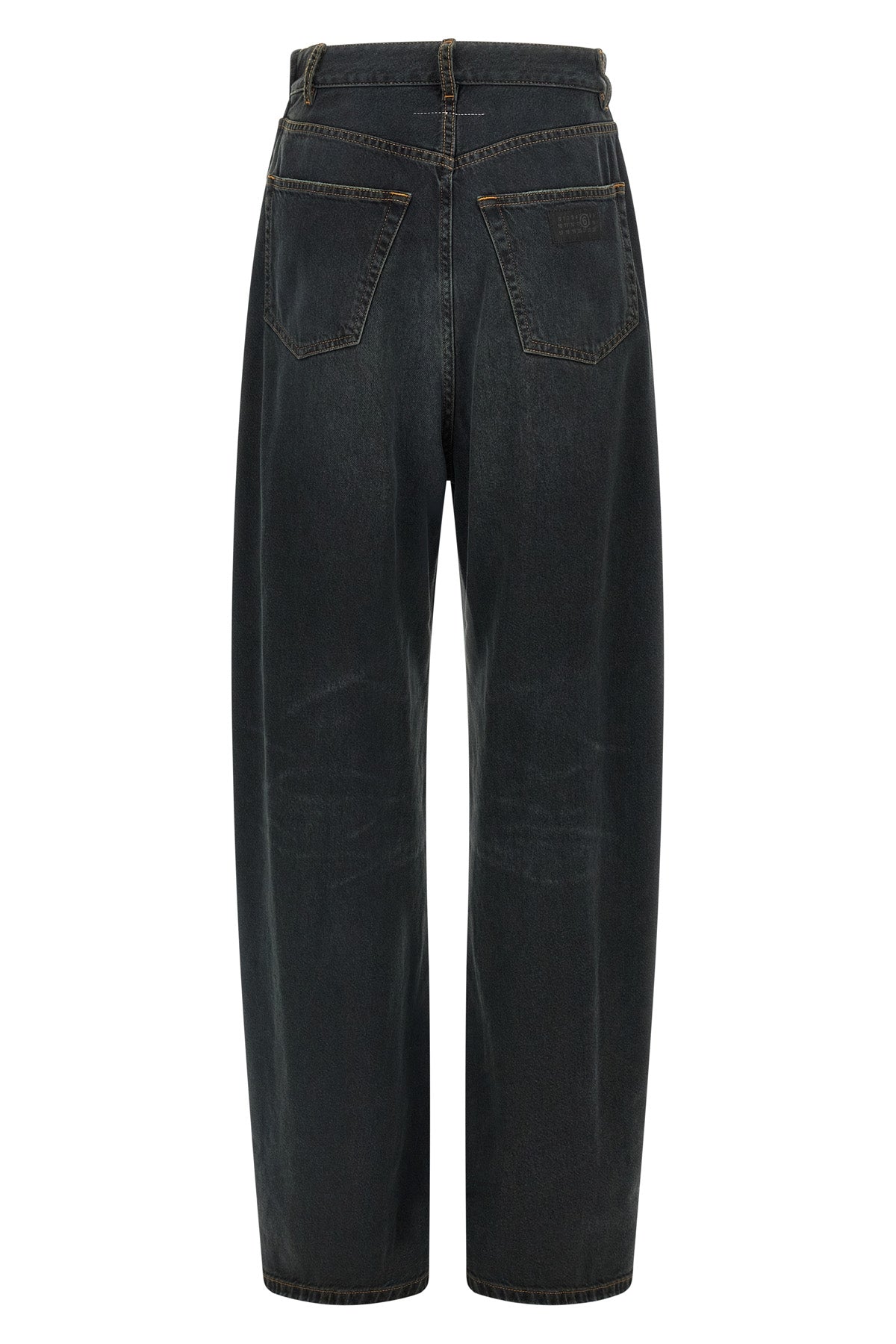 mm6 maison margielas wide-leg jeans redefine classic denim through an asymmetri