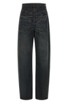 mm6 maison margielas wide-leg jeans redefine classic denim through an asymmetri