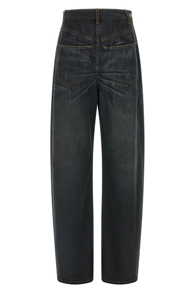 mm6 maison margielas wide-leg jeans redefine classic denim through an asymmetri