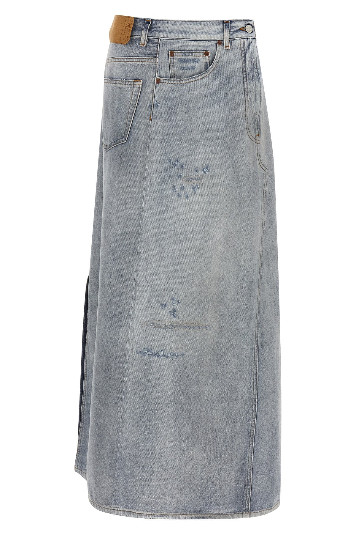 maxi skirt in used-effect cotton denim