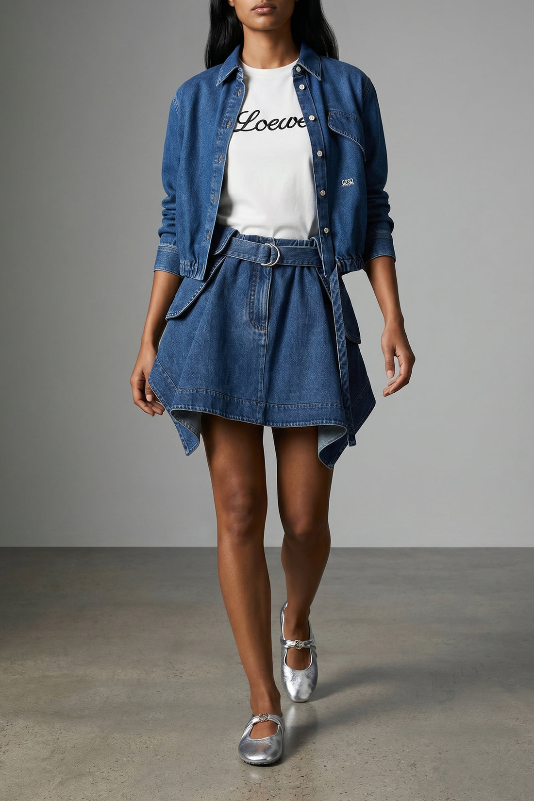 LOEWE 36 mini skirt in light washed cotton denim