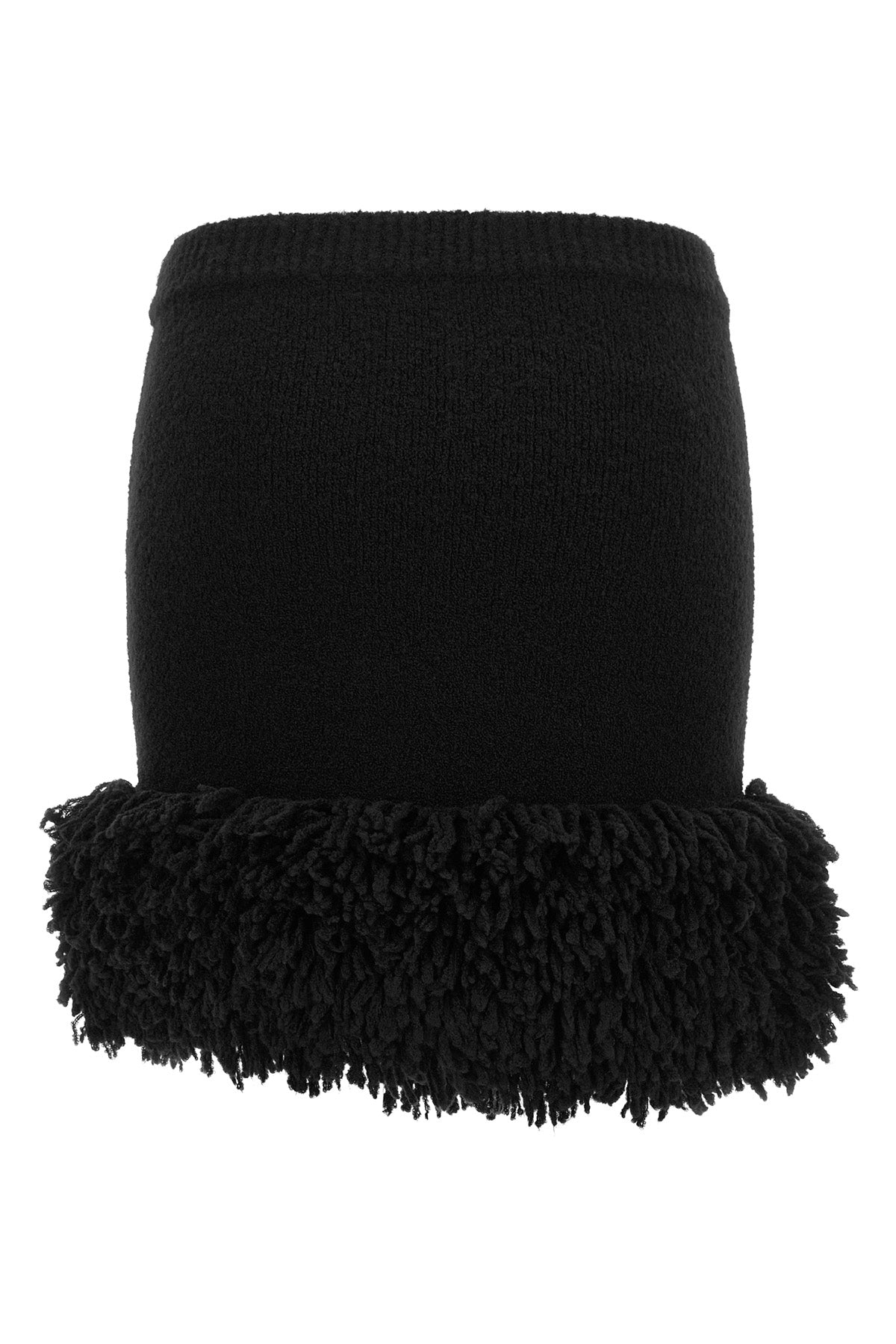 the mini skirt loewe redefines the codes of knitwear through a tight and sculptu