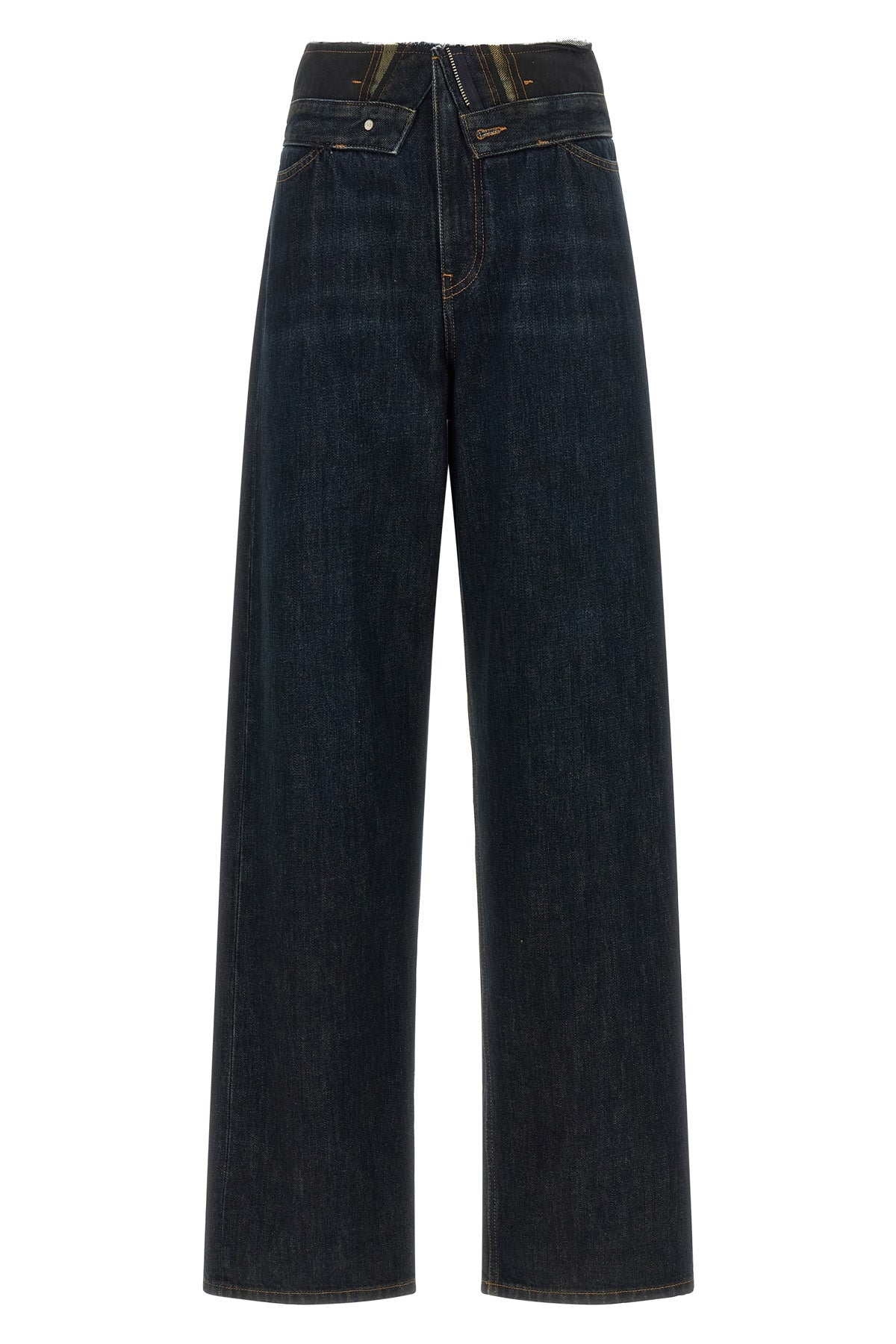 maison margiela mm6 jeans redefine the codes of dark blue denim through a decons