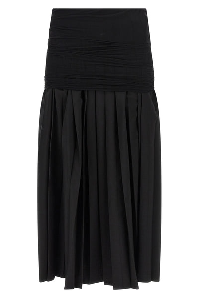 double layer midi skirt in pleated wool blend