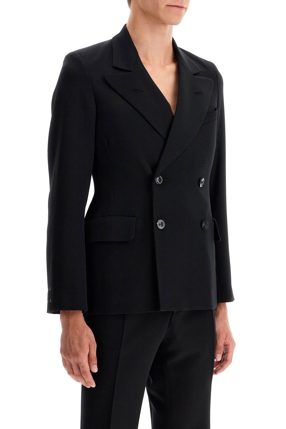 slim-fit wool jacket with a fitted waist