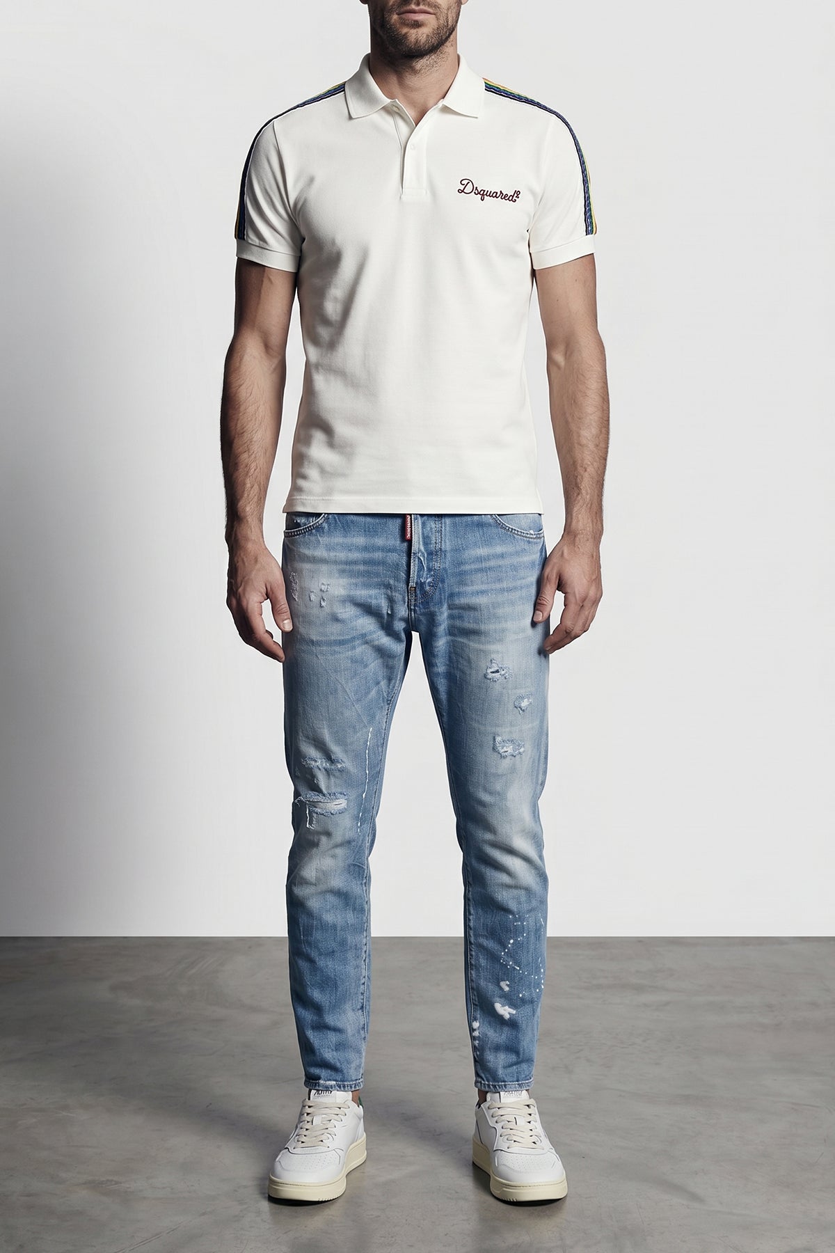 teddy used-effect stone washed stretch cotton denim jeans
