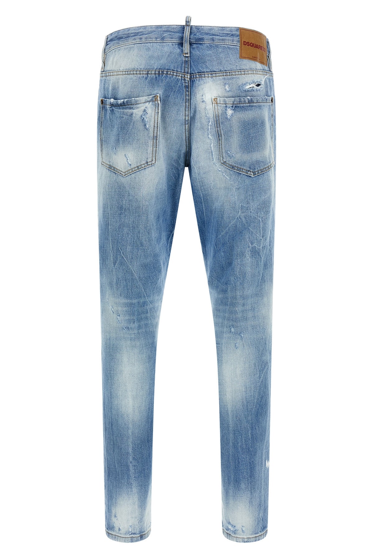 teddy used-effect stone washed stretch cotton denim jeans