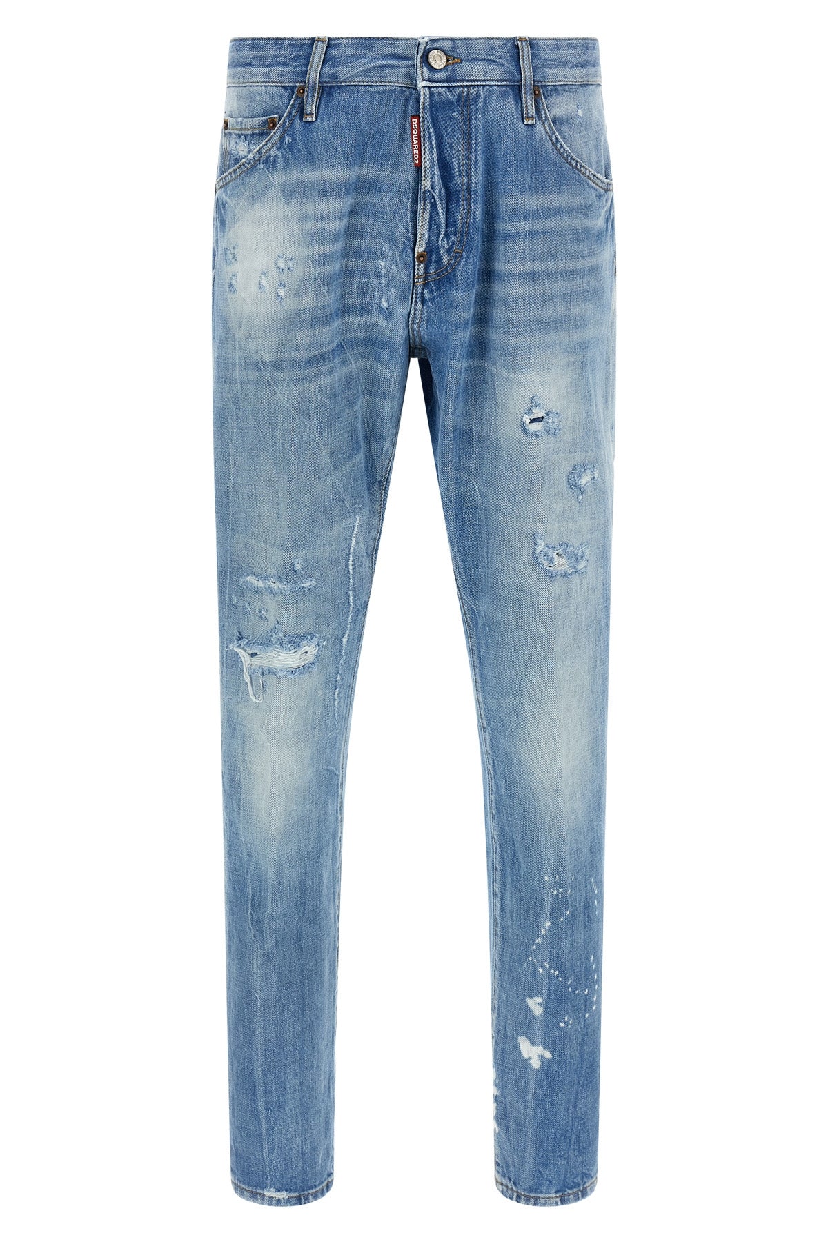teddy used-effect stone washed stretch cotton denim jeans