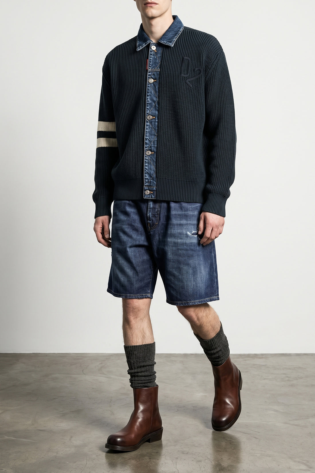 DSQUARED2 46 boxer bermuda shorts in used-effect stone-washed cotton denim
