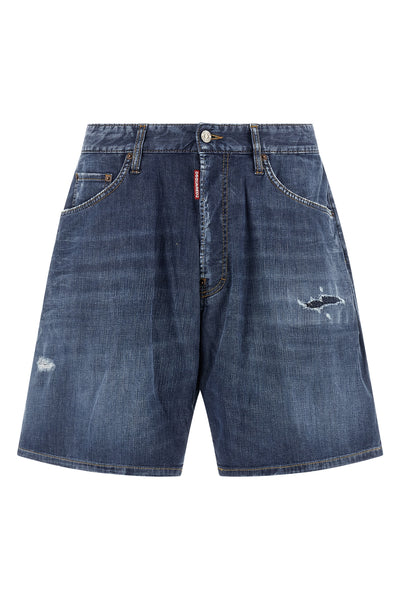 boxer bermuda shorts in used-effect stone-washed cotton denim