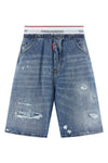 surfer 13 oz stone washed used-effect cotton denim bermuda shorts