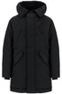 black techno down polyester parka with hood