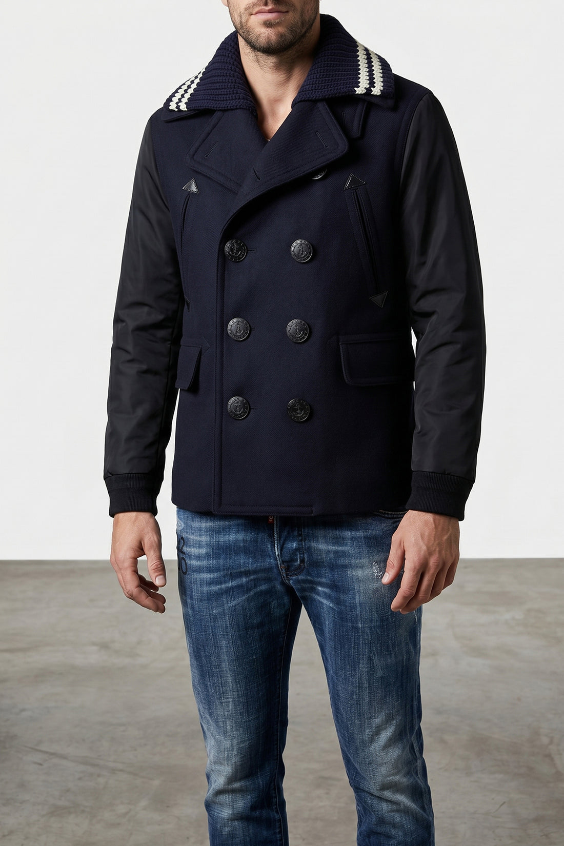 DSQUARED2 48 hybrid peacoat double-breasted wool coat