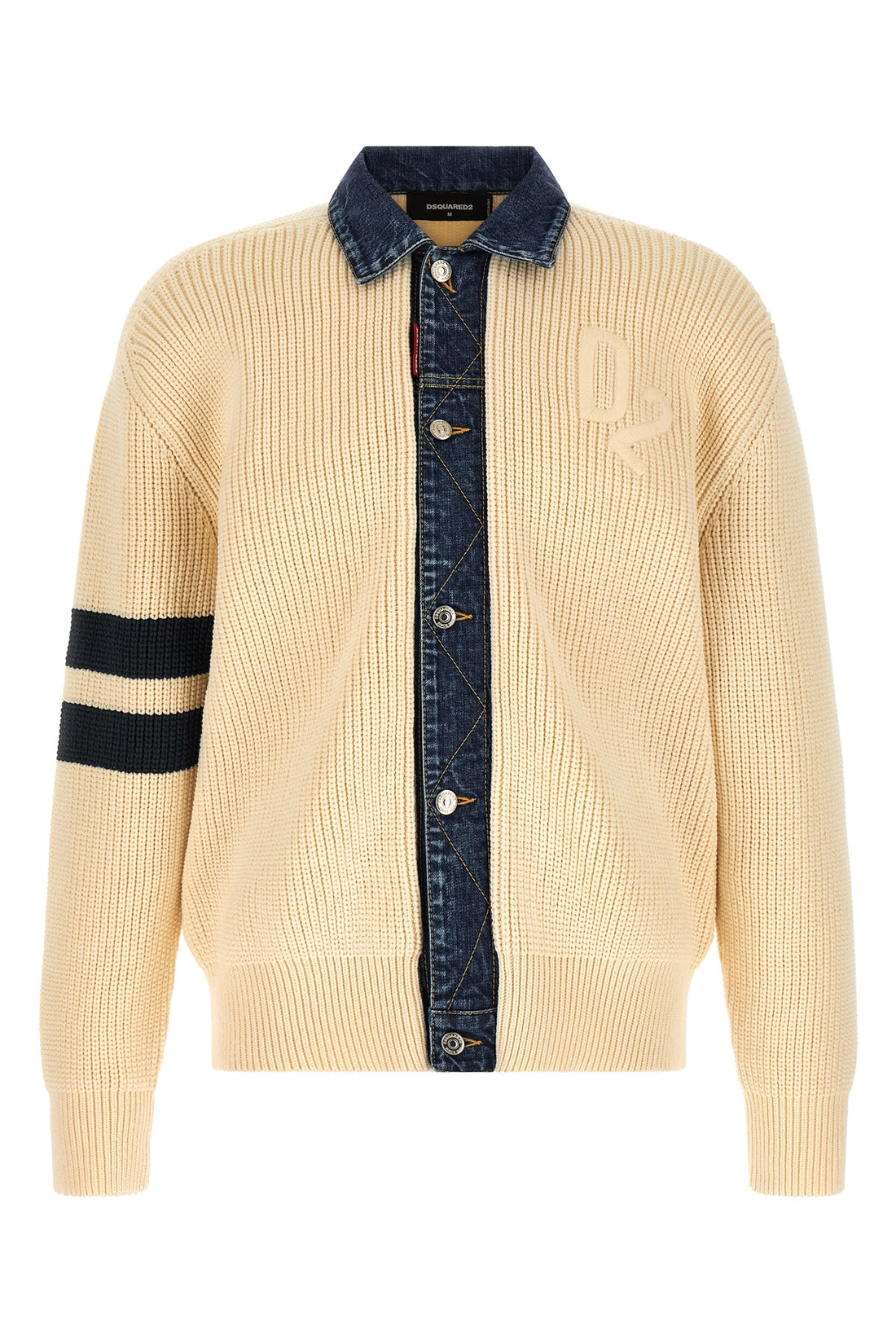 DSQUARED2 L denim mix d2 cotton blend knit cardigan