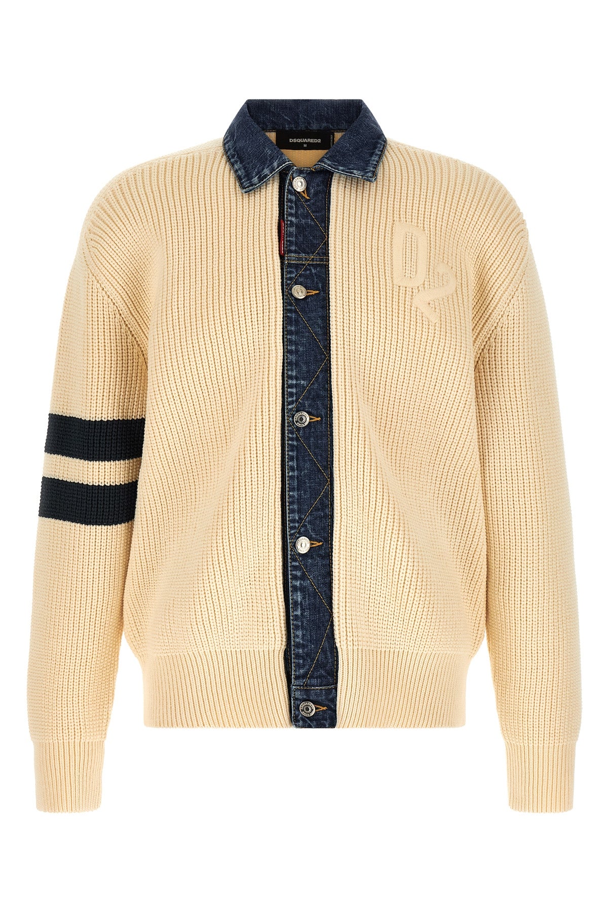 denim mix d2 cotton blend knit cardigan