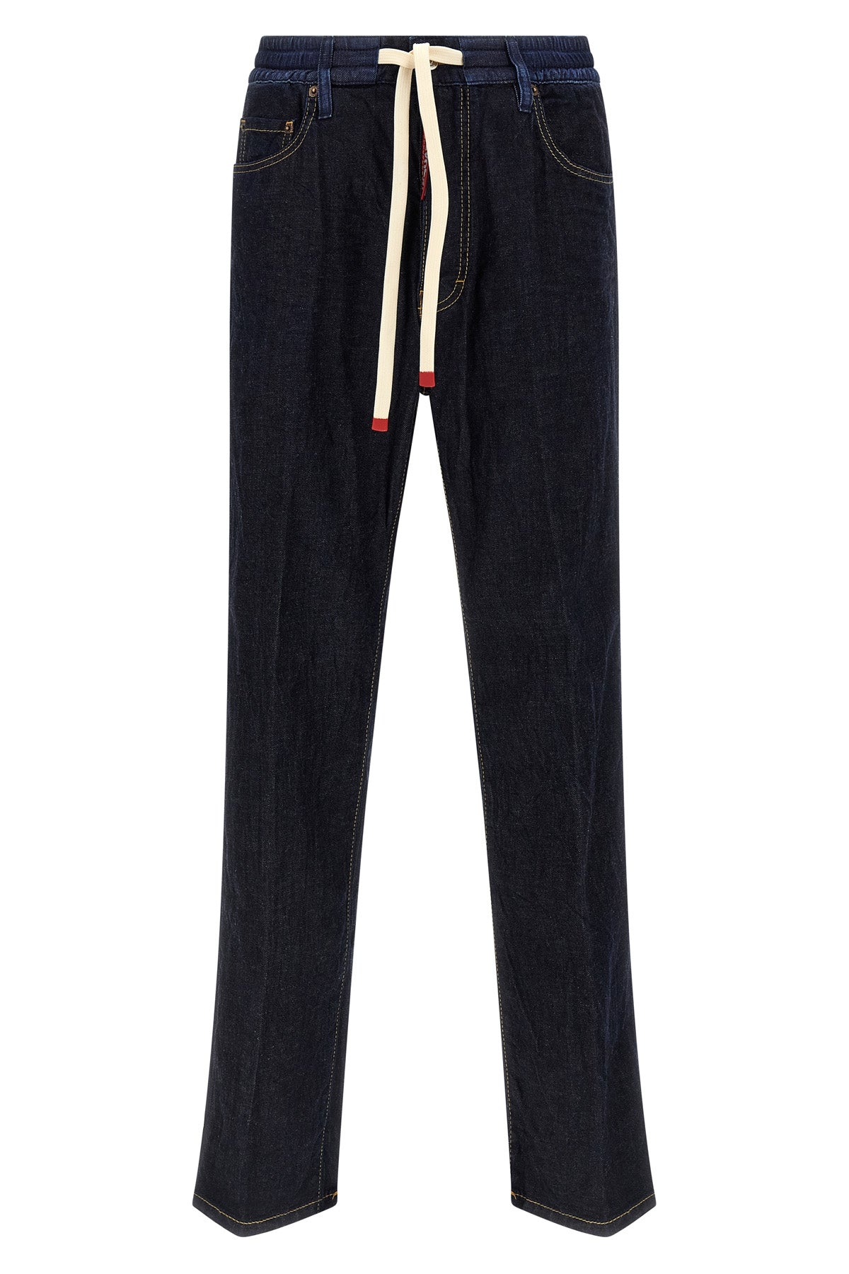 crinkled cotton and hemp blend denim jeans