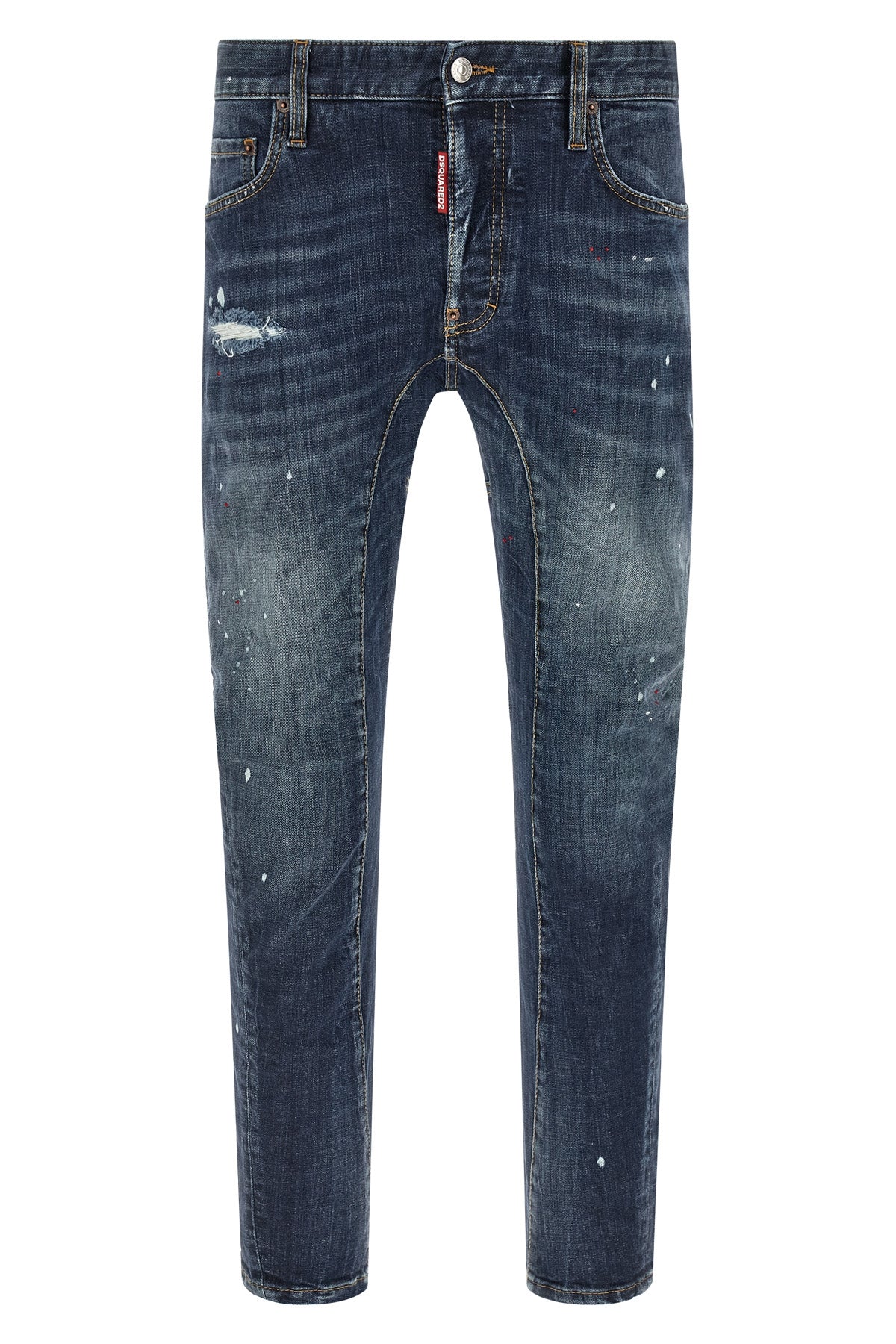 tidy biker used-effect stretch cotton denim jeans