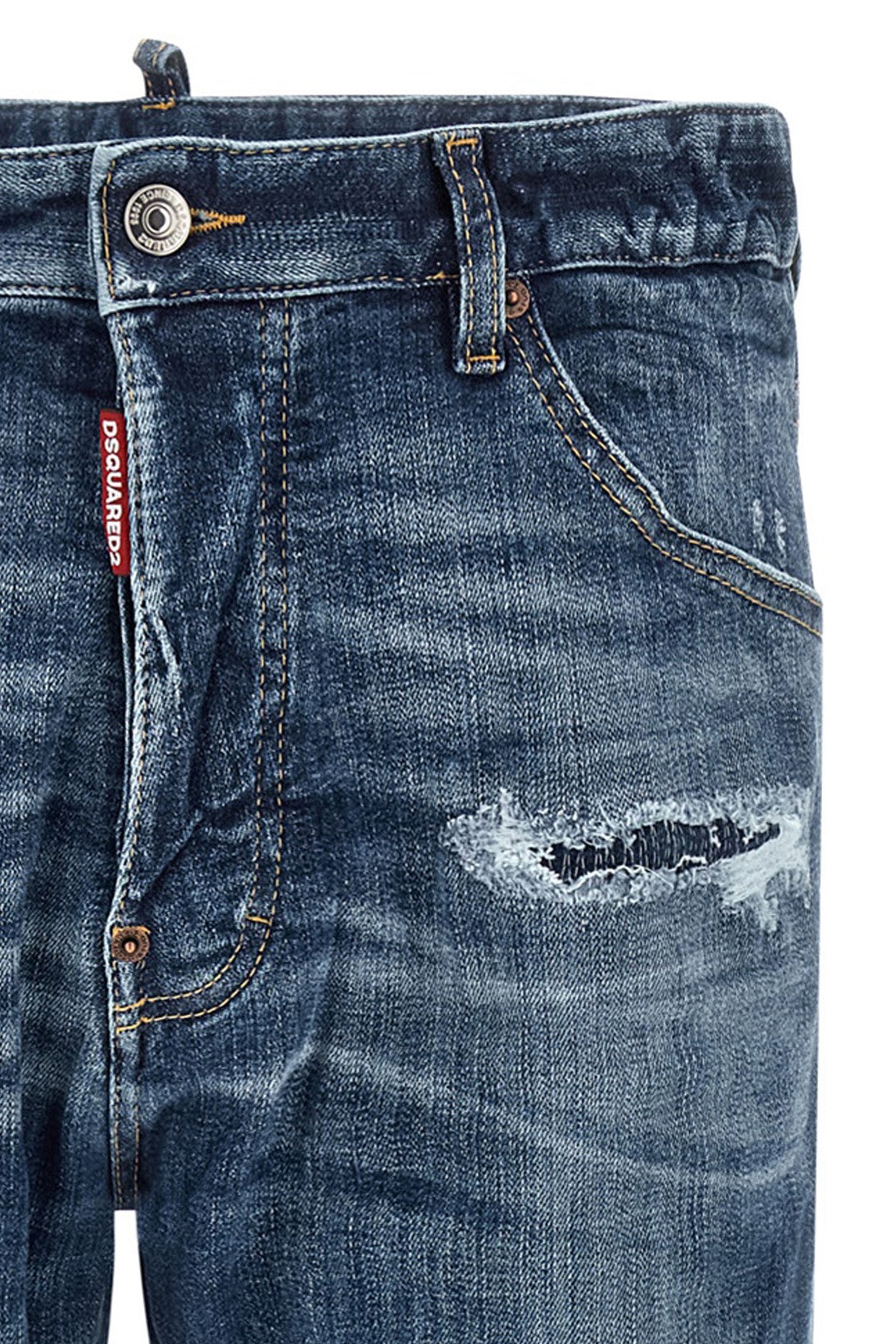 5-pocket teddy used-effect wash cotton denim jeans