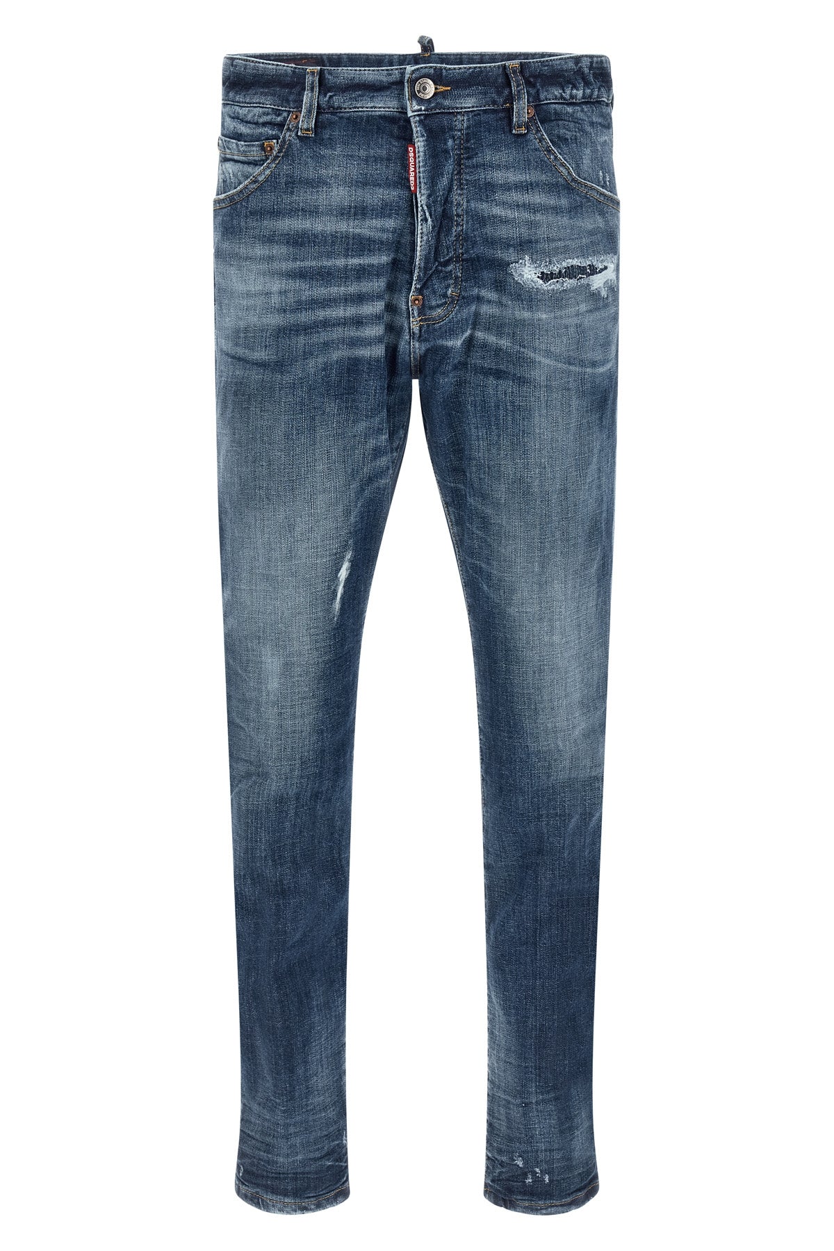 5-pocket teddy used-effect wash cotton denim jeans
