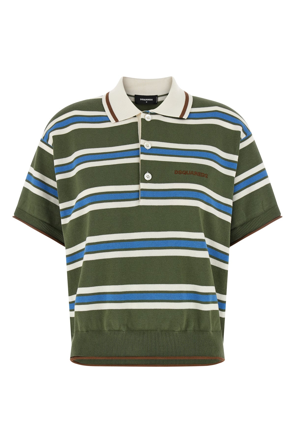 striped knit striped pure cotton knit polo shirt