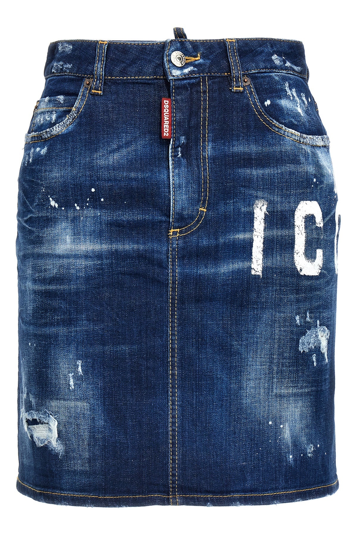 icon spray cotton denim skirt