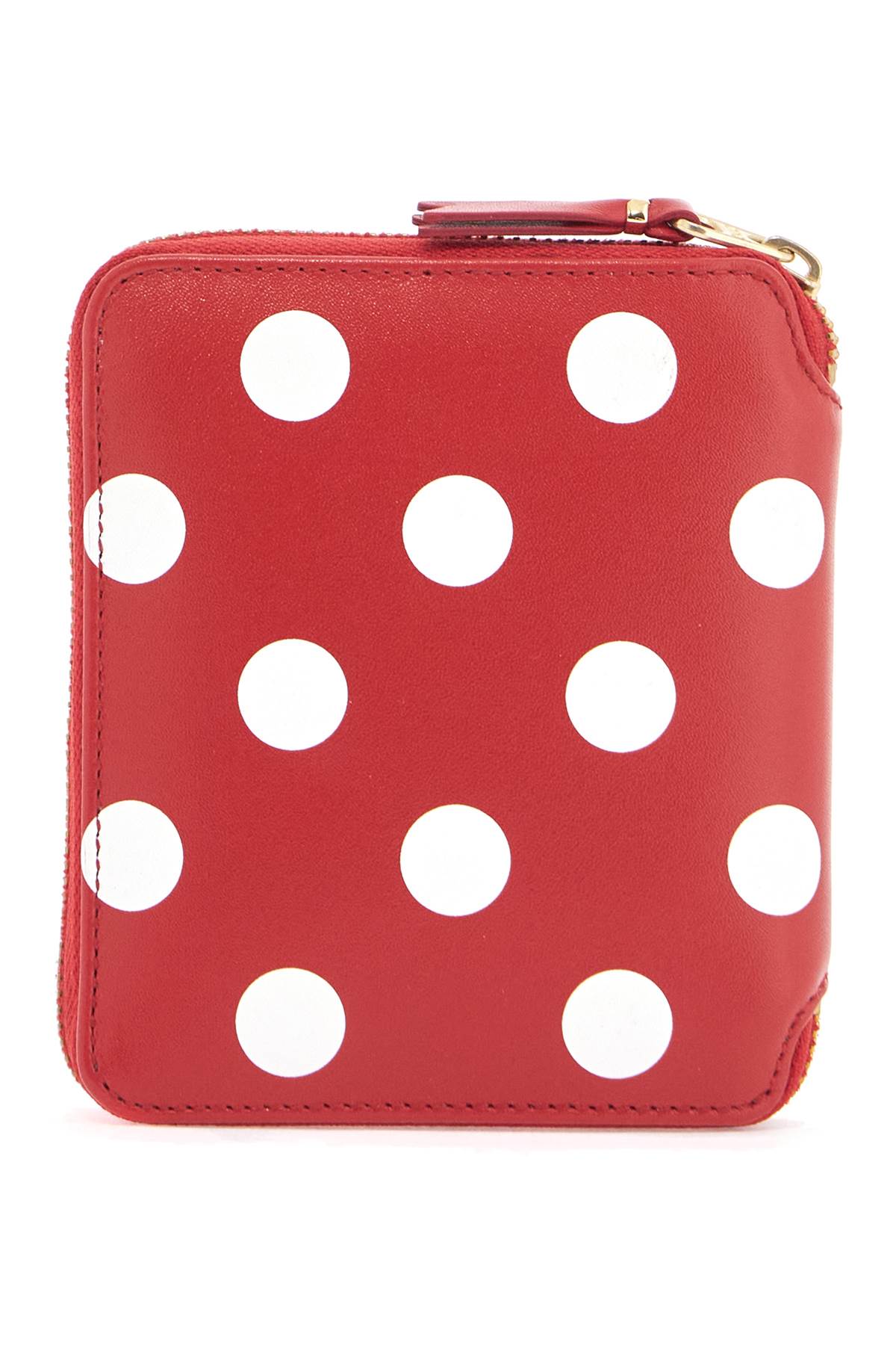 red polka dot calfskin wallet with zip