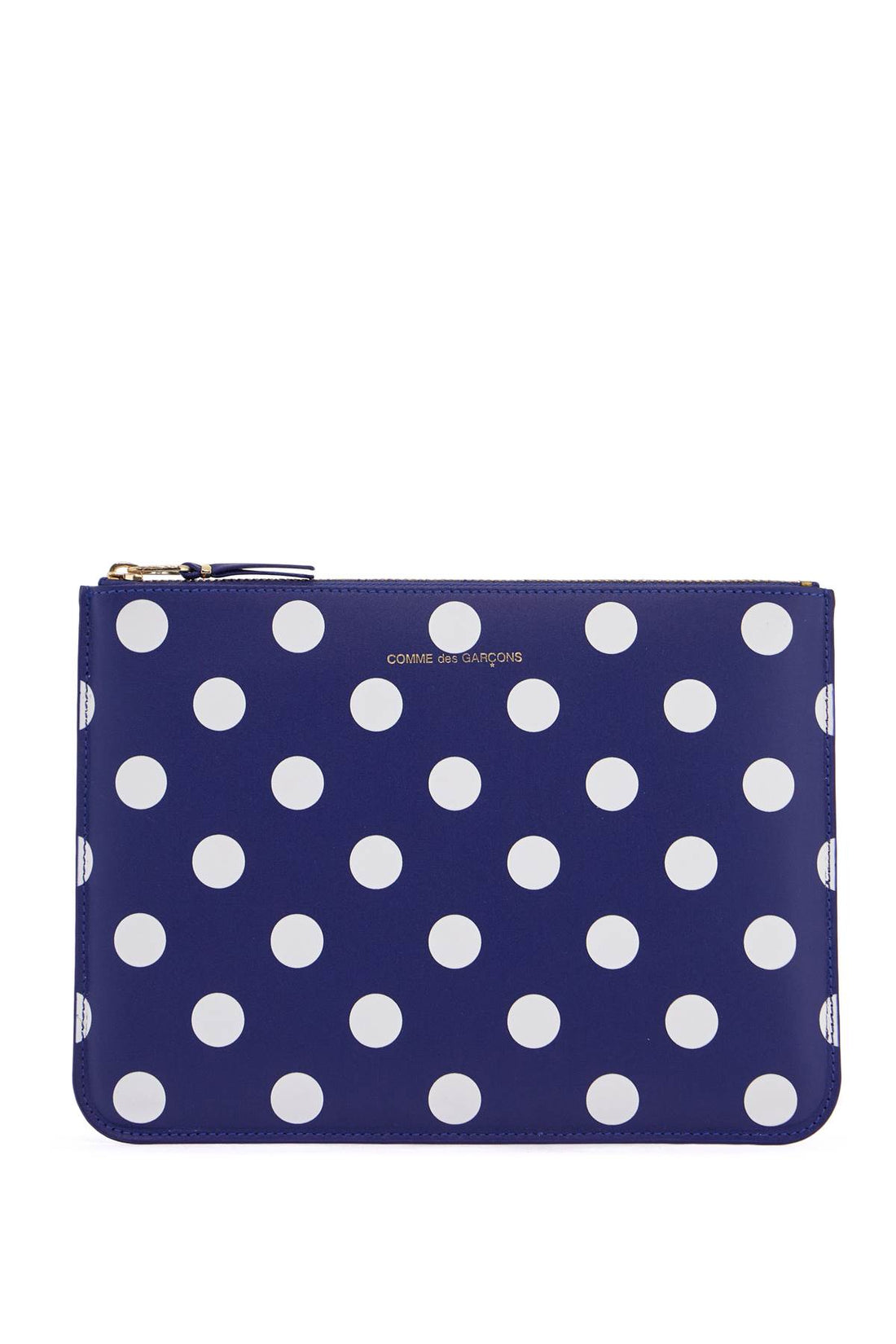 compact unisex blue leather wallet with zip and dots