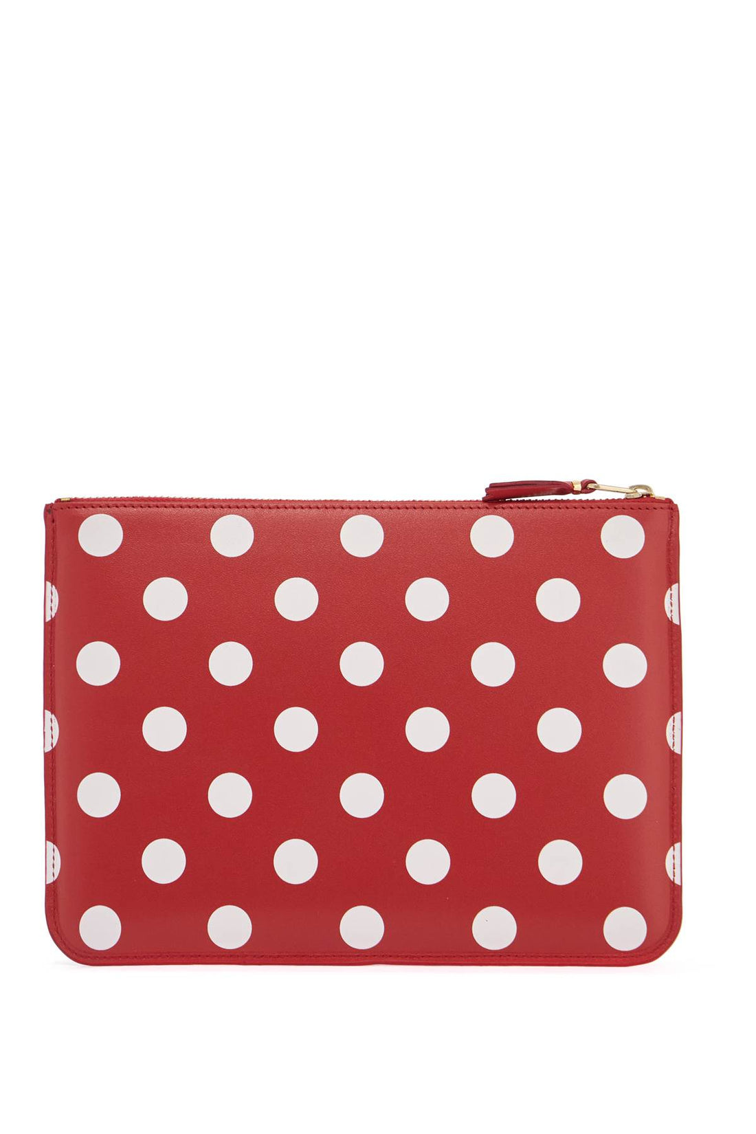 red polka dot leather unisex wallet with zip