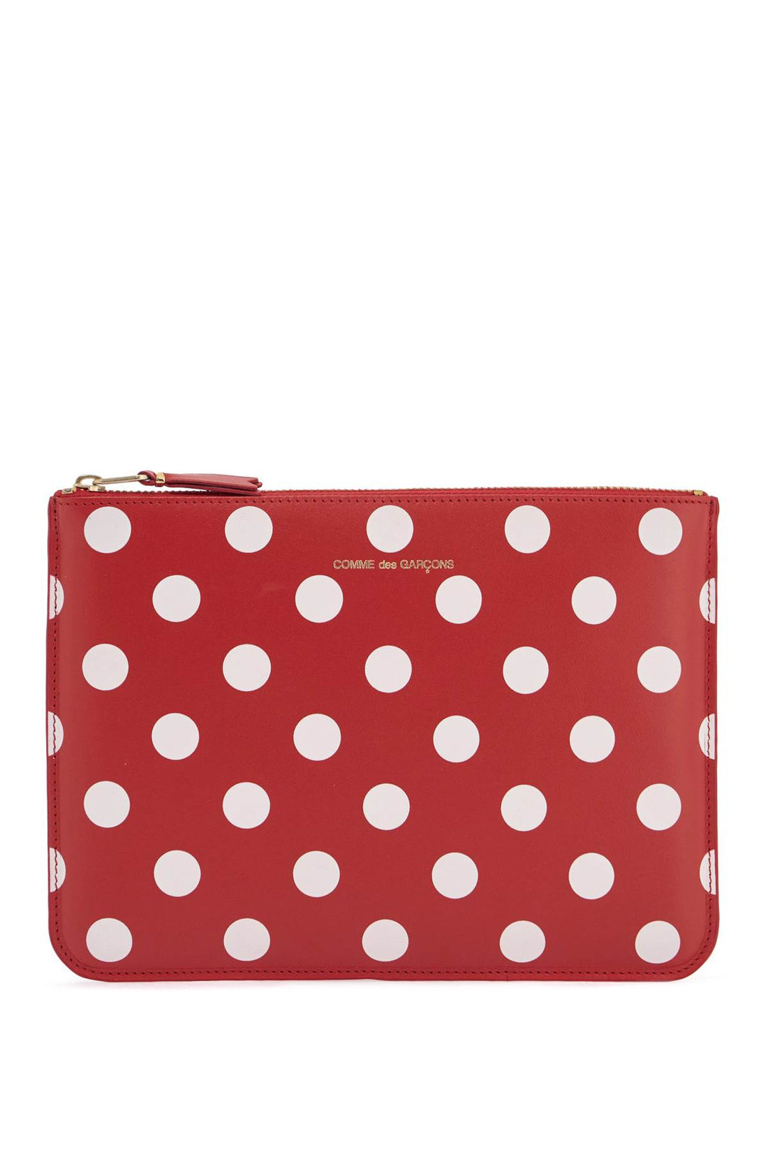 red polka dot leather unisex wallet with zip