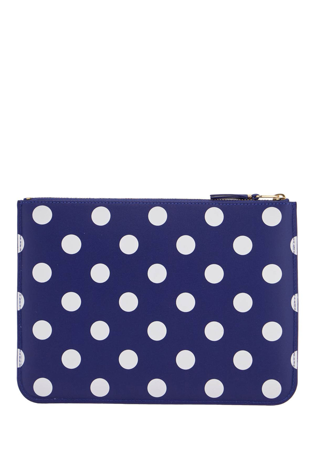 compact unisex blue leather wallet with zip and dots