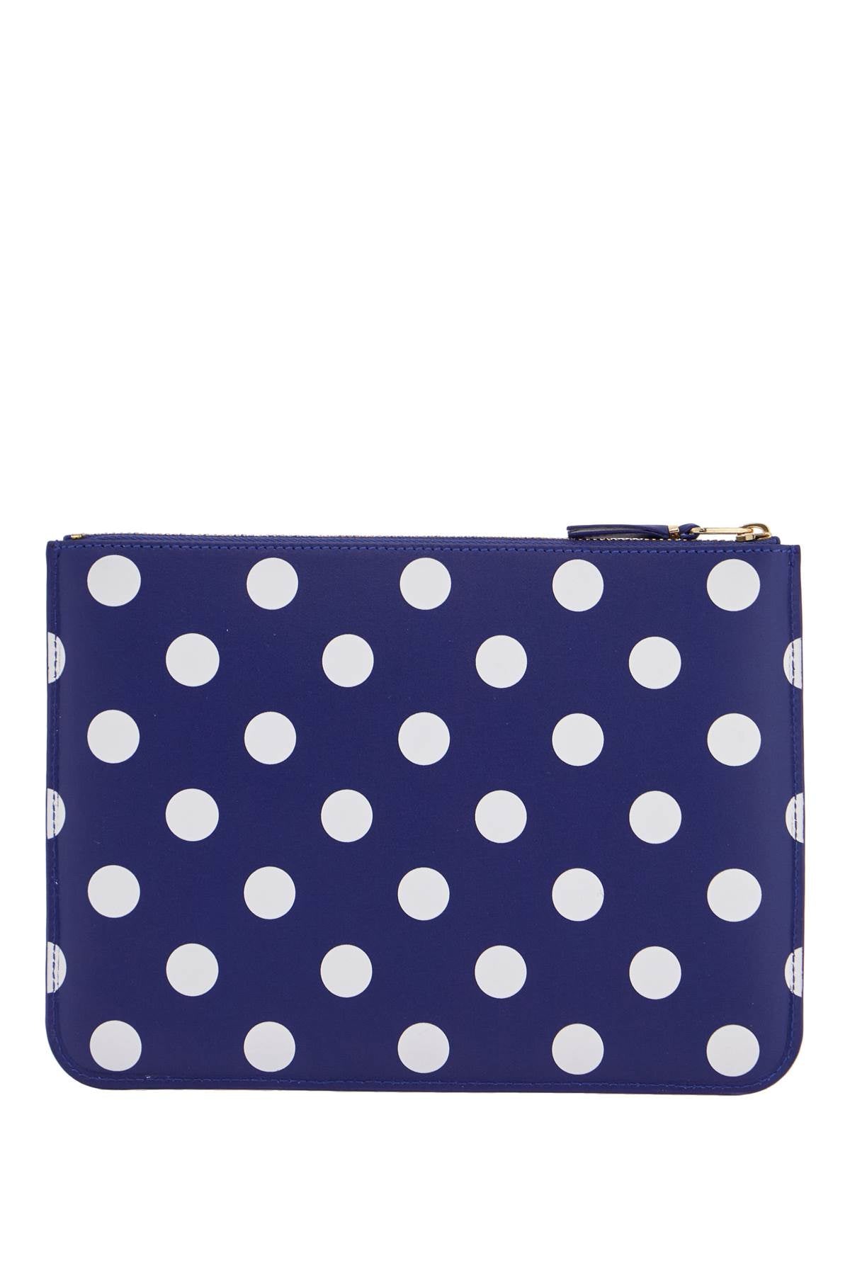 compact unisex blue leather wallet with zip and dots