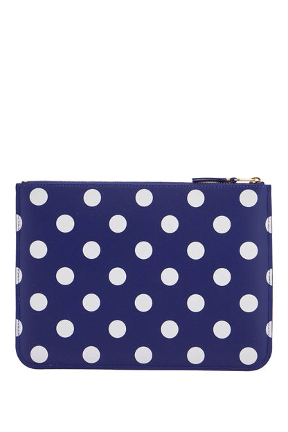 compact unisex blue leather wallet with zip and dots