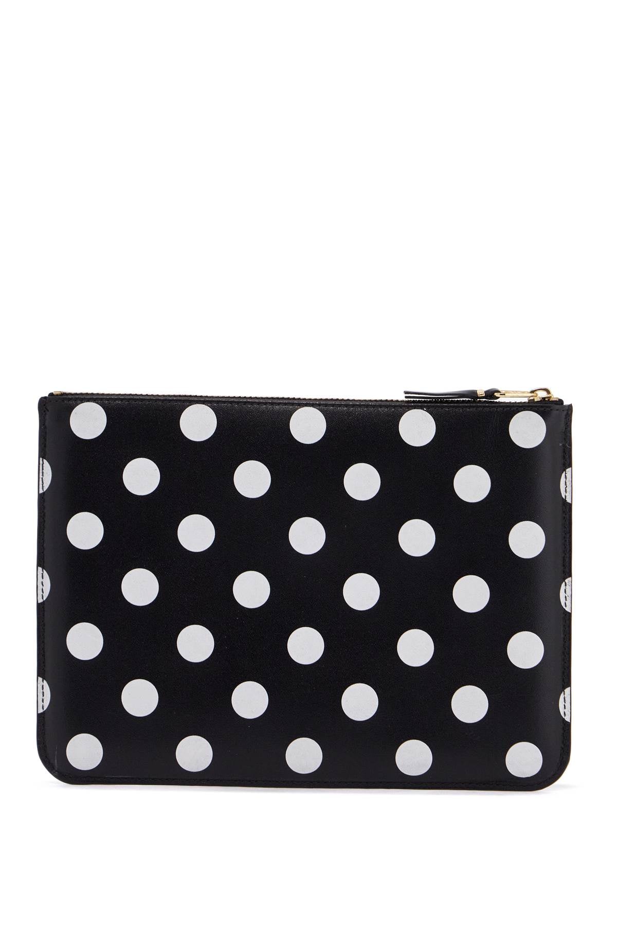 compact black leather unisex wallet with white dots and zip