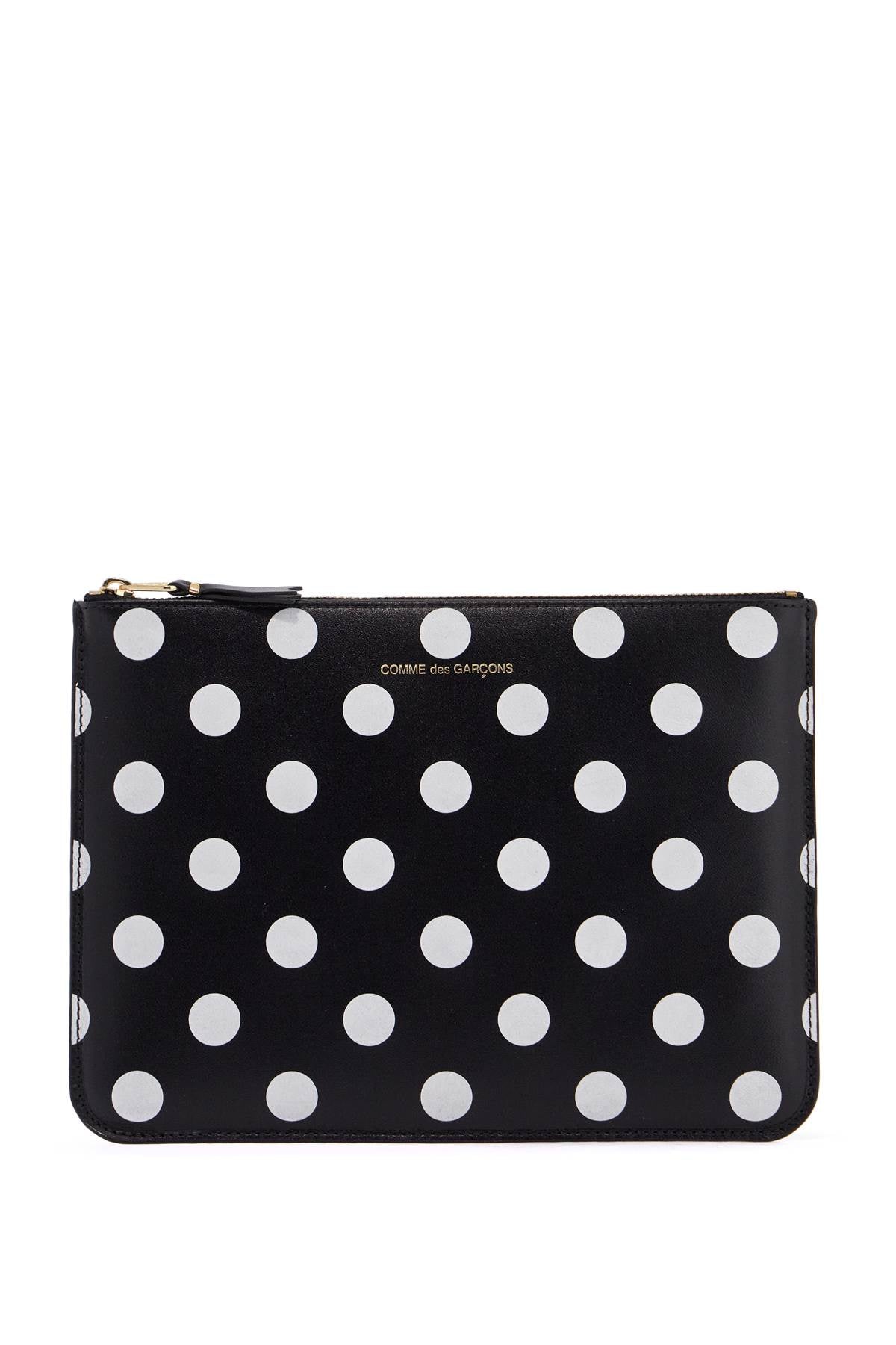 compact black leather unisex wallet with white dots and zip